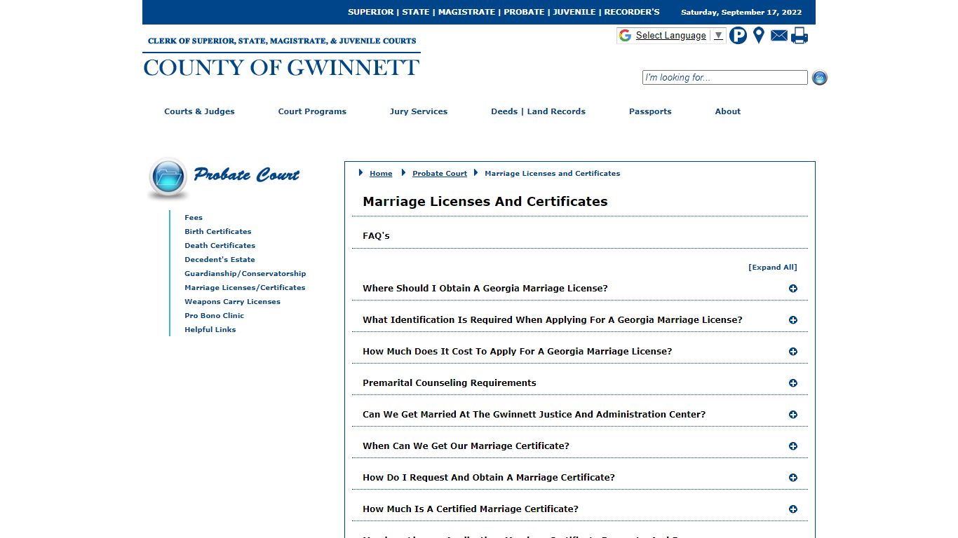 Gwinnett County Courts - Probate Court - Marriage Licenses and Certificates